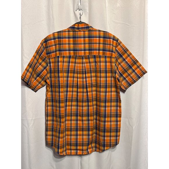 Chaps Mens Plaid Button-Down Shirt Size L Orange/Blue Short Sleeve Easy Care Cot - Picture 2 of 9